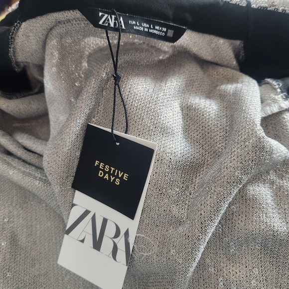 NWT Zara Long Sleeve Silver Sequin Shirt Size Large - Picture 9 of 9